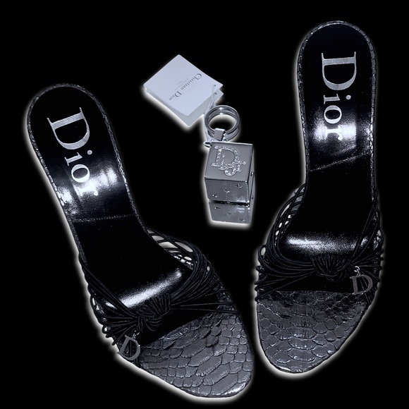 Dior John Galliano Vintage Black Python Embellished Charm Sandal Platform Heels - Picture 1 of 14